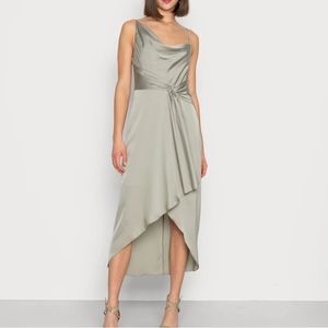 Evernew Satin Sage Green Dress Midi Dress